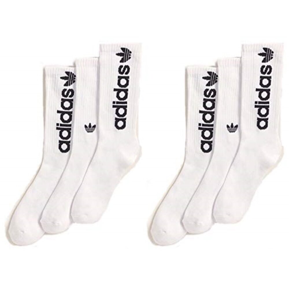 Adidas Men's Trefoil Crew Socks 6 Pair Large 6-12 Spellout Logo Athletic NEW